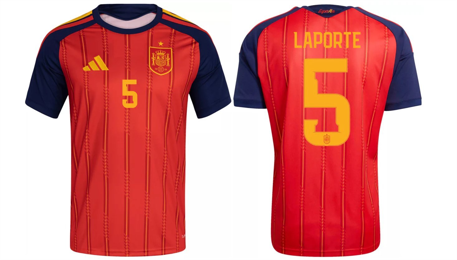 men's & kids Spain National Soccer Team Uniform 5 Laporte Jersey Home Stadium 2026 Red Activewear