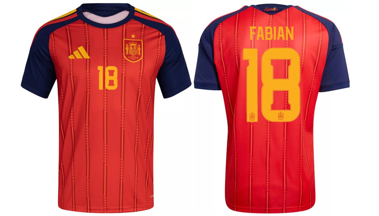 men's & kids Spain National Soccer Team Uniform 18 Fabian Jersey Home Stadium 2026 Red Activewear