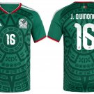 men's & kids Mexico National Soccer Uniform 16 J. Quinones Jersey Home Stadium 2026 Green Activewear
