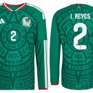 adult unisex Mexico Soccer Team Uniform 2 I. Reyes Jersey Home 2026 Green Long-Sleeve Activewear