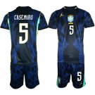 men's & kids Brazil National Soccer Uniform suit 5 Casemiro Jersey set Away 2026 Blue Activewear kit