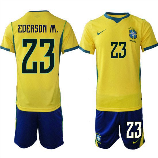 men's & kids Brazil Soccer Uniform suit 23 Moraes Ederson Jersey set Home 2026 Gold Activewear kit