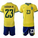 men's & kids Brazil Soccer Uniform suit 23 Moraes Ederson Jersey set Home 2026 Gold Activewear kit