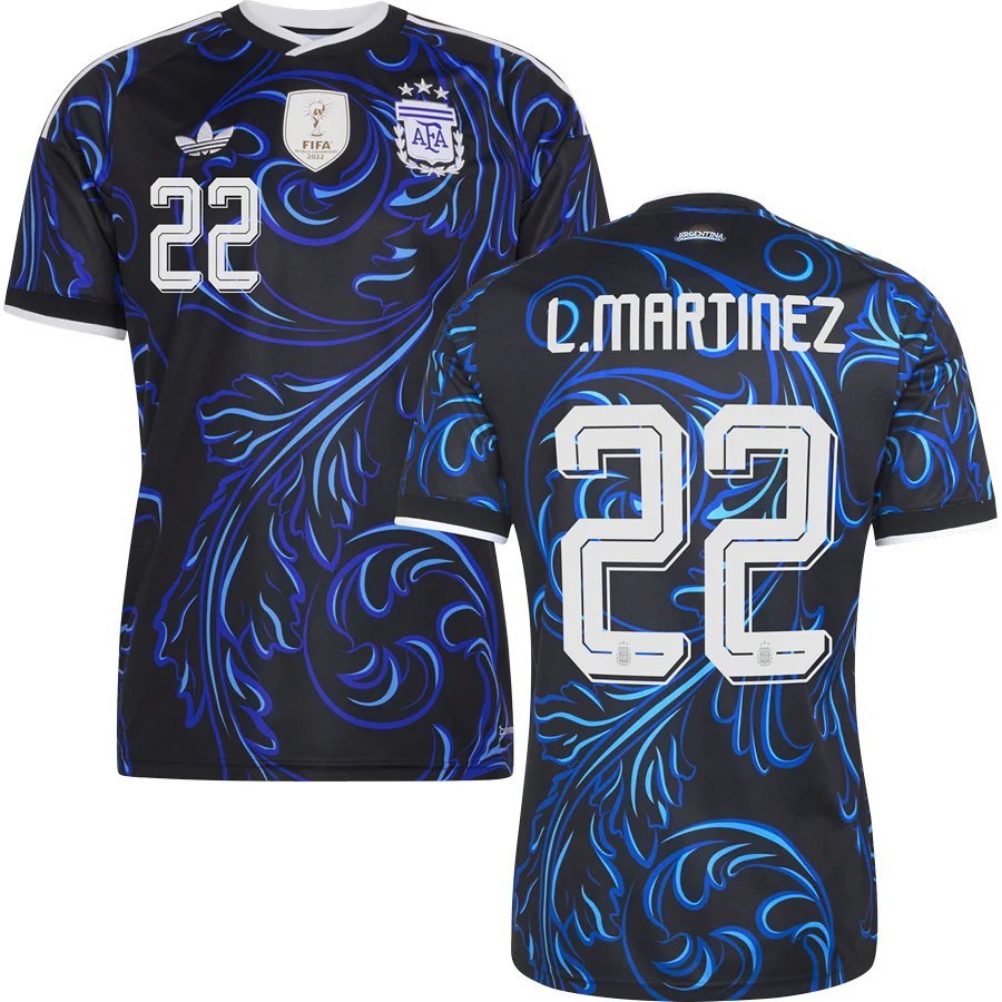 men's & kids Argentina National Soccer Team Uniform 22 L. MARTINEZ Jersey Away 2026 Black Activewear