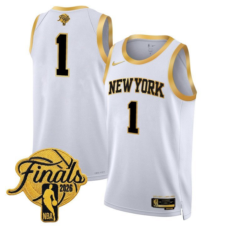 men's & youth New York Knicks Basketball Uniform #1 Jersey 2026 Finals Activewear White Gold Shirt