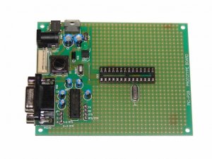 PIC Microchip PIC-P28 prototype board with components - ICD2, PICkit2, JDM...