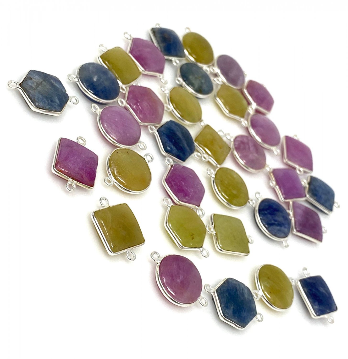 10 Pcs Natural Sapphire GemsSilver Connectors Bulk Wholesale Jewelry Supplies 20x14mm - 23x16