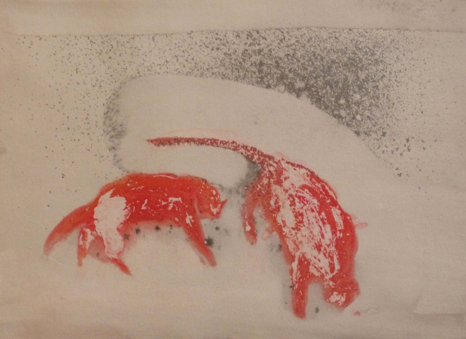 The Cats playing in the snow 1 - original painting - 29x21 cm
