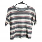 American Eagle Super Soft Knit Striped Cropped T Shirt Small Cream Gray Pink
