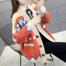 Orange Women Jacquard Love Heart Cardigan Sweater Knitwear Cold Weather Winter Pockets