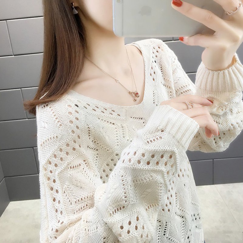 White Batwing Sleeve Hollow Out Women Knitwear Sweater Jumper Winter Pullover Top