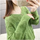 Women Green Batwing Sleeve Hollow Out Knitwear Sweater Jumper Winter Pullover Top