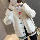 Women White Cardigan V-neck Knitwear Sweater Jumper Button Pockets