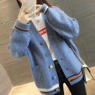 Women Blue Long Sleeve Cardigan Knitwear Sweater Jumper Button Fashion Cold Weather