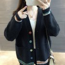 Women Black Cardigan Knitwear Sweater Jumper Button Knitting Outwear Winter Warm