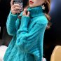 Women Cable Knit Sweater High Neck Knitwear Pullover Knit Jumper Oversized Loose Braided Blue