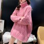 Braided Pink Cable Knit Sweater Turtleneck Knitwear Pullover Knit Jumper Plus Size Loose Winter Lady