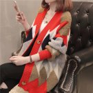 Fashion Women V-neck Cardigan Knitwear Sweater Jumper Geometic Buttons Open Front Fall Oversized