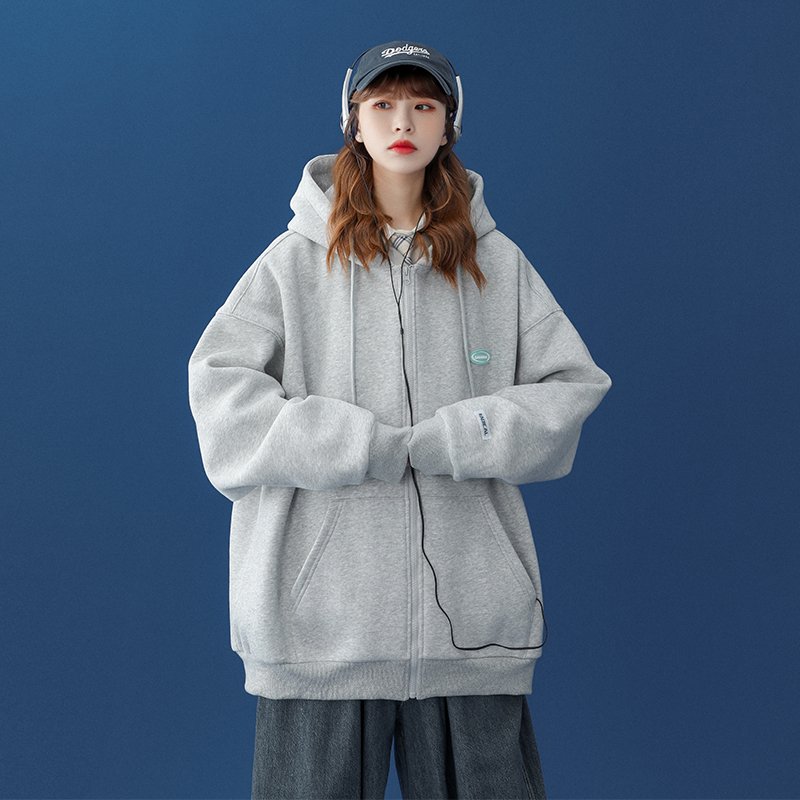 Athletic Women Hooded Hoodie Jacket Outwear Plus Size Coat Activewear Light Grey Kangaroo Pockets