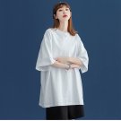 White Round Neck Cotton T-shirt Women Leisure Top Girl Shirt Solid Casual Short Sleeve Loose