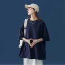 Oversized Workouts T-shirt for Women Leisure Cotton Top Shirt Casual Short Sleeve Navy