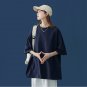 Oversized Workouts T-shirt for Women Leisure Cotton Top Shirt Casual Short Sleeve Navy