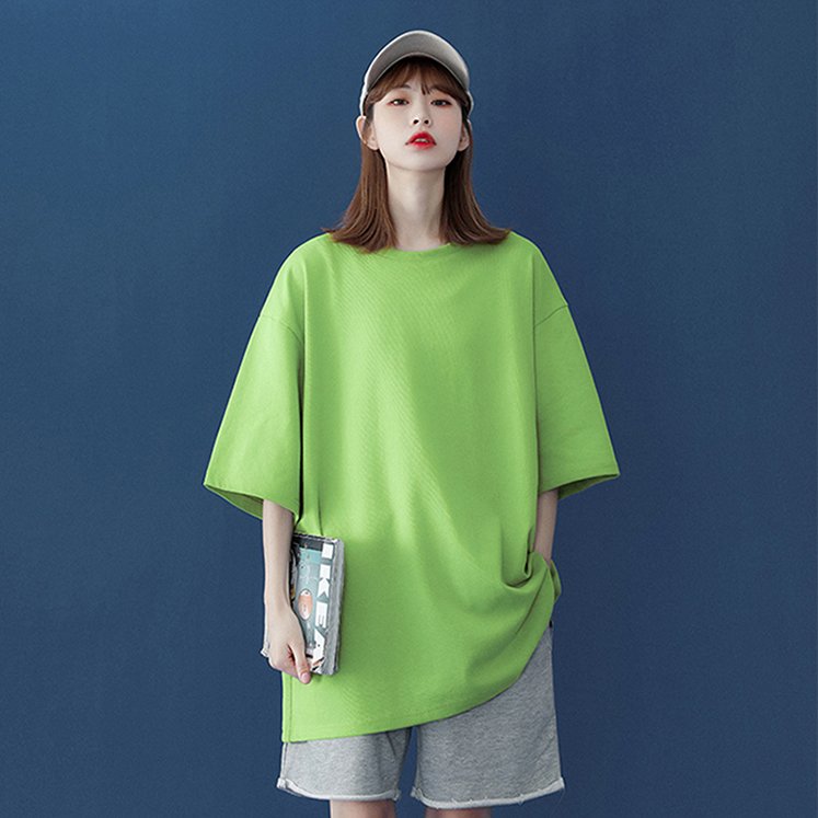Crew Neck T-shirt for Women Cotton Top Shirt Casual Short Sleeve Summer Beach Oversized Green