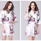 Women Wrap Dress Peacock Floral Party Dress Mini Dress V Neck Belted Nightwear Robe Sleep Dress
