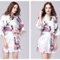 Women Wrap Dress Peacock Floral Party Dress Mini Dress V Neck Belted Nightwear Robe Sleep Dress