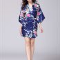 Woman Peacock Print Flower Mini Dress V Neck Belted Cocktail Prom Homecoming Robe Sleep Dress