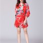Red Women Peacock Floral Wrap Dress Cocktail Flower Belt Prom Party Dress Nightgown Sleepwear
