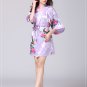 Purple Women Peacock Cocktail Mini Dress Flower V Neck Wrap Prom Party Dress Belt Nightdress Robe