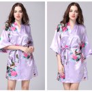 Purple Women Peacock Cocktail Mini Dress Flower V Neck Wrap Prom Party Dress Belt Nightdress Robe