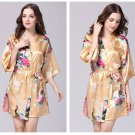 Champagne Women Peacock Cocktail Mini Dress Flower V Neck Simulated Silk Prom Party Dress Belt Robe