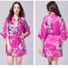 Hot Pink Women Peacock Cocktail Mini Dress Flower V Neck Simulated Silk Prom Evening Dress Belt Robe