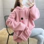 Women Rabbit Ear Hoodie Hooded Jacket Outwear Coat Sherpa Fleece Oversized Plus Size Fluffy