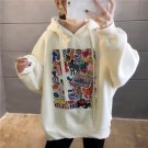 Women Cartoon Hoodie Hooded Jacket Fleece Oversized Outwear Coat Plus Size Drawstring Leisure Beige
