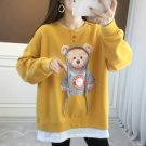 Cute Cartoon Bear Hoodie Women Faux Twinset Outwear Jacket Sweatshirt Coat Long Sleeve Yellow
