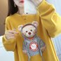 Cute Cartoon Bear Hoodie Women Faux Twinset Outwear Jacket Sweatshirt Coat Long Sleeve Yellow
