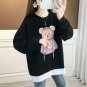Black Cartoon Bear Hoodie Women Faux Twinset Outwear Jacket Sweatshirt Coat Long Sleeve Animal