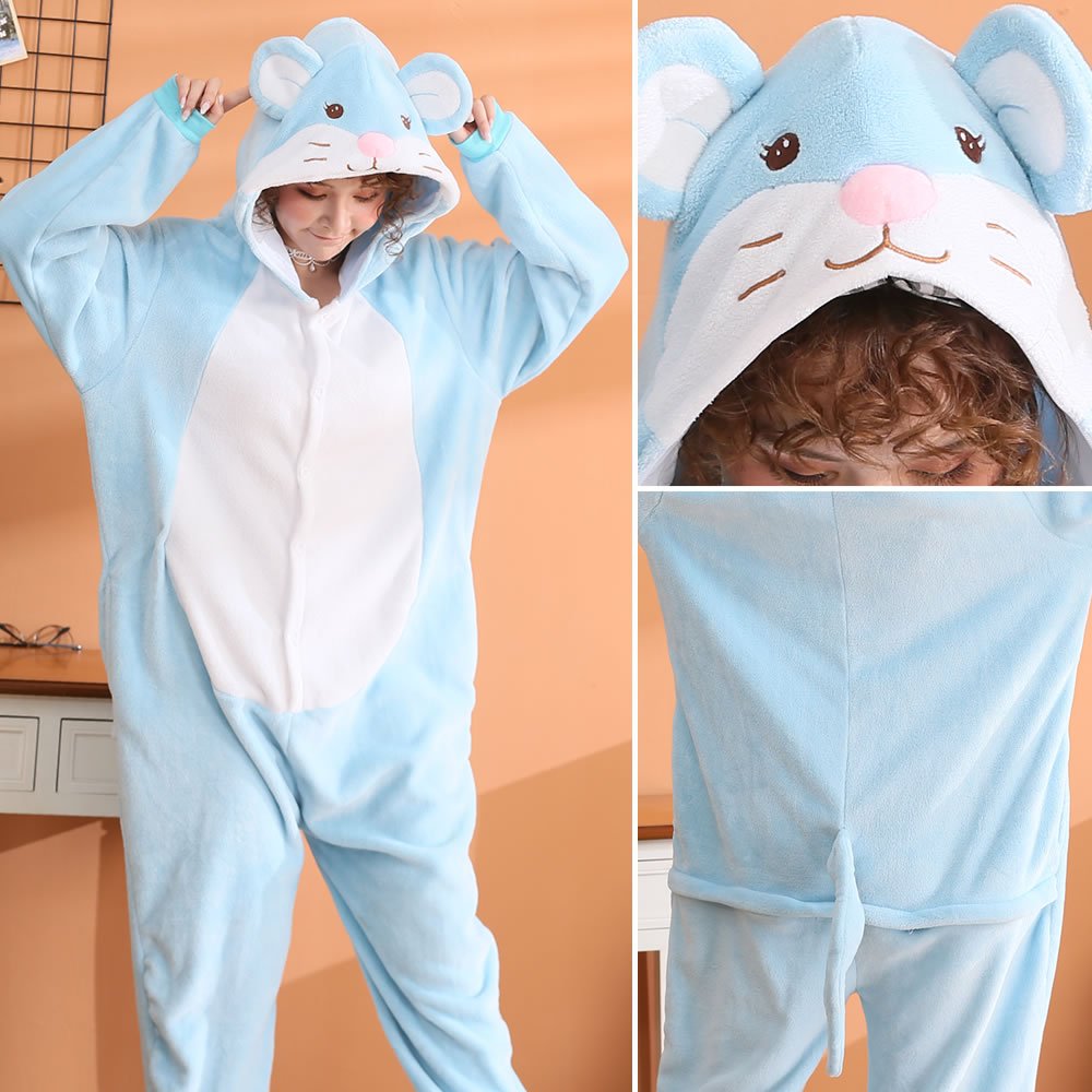 Blue Mouse Women Homewear Kigurumi Romper Jumpsuit Onesies Overalls Outfits Animal Costume Sleepwear