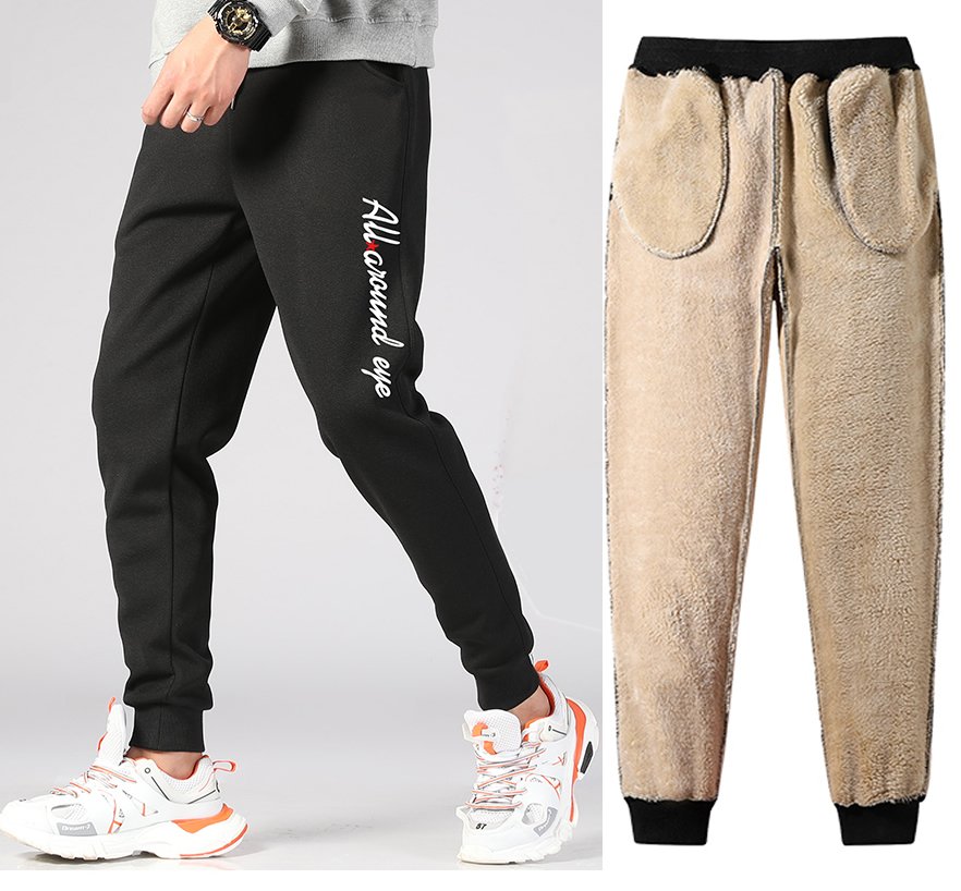 2x Men Athletic Pants Sherpa Lined Sweatpants Active Winter Fleece Trousers Fluffy Driving Windproof