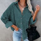 Women Button Down Shirt Corduroy Top Long Sleeve Blouse Oversized Loose Casual Pocket Shacket Jacket