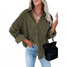 Women Button Down Shirt Corduroy Top Long Sleeve Blouse Oversized Loose Casual Pocket Shacket Jacket