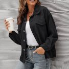 Women Button Down Shirt Corduroy Top Long Sleeve Blouse Oversized Loose Casual Pocket Black