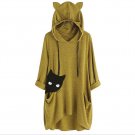 YELLOW sweater women's loose fashion medium and long print long sleeve hooded sweater women's top M