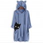 BLUE sweater women's loose fashion medium and long print long sleeve hooded sweater women's top M