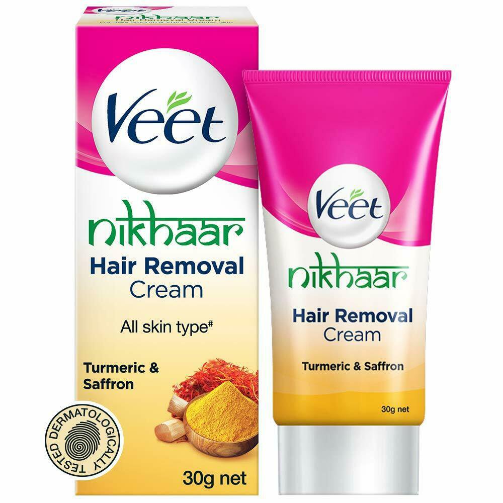 VEET Nikhaar Hair Removal Cream ALL SKIN TYPES Turmeric & Haldi 30gms FREE SHIP