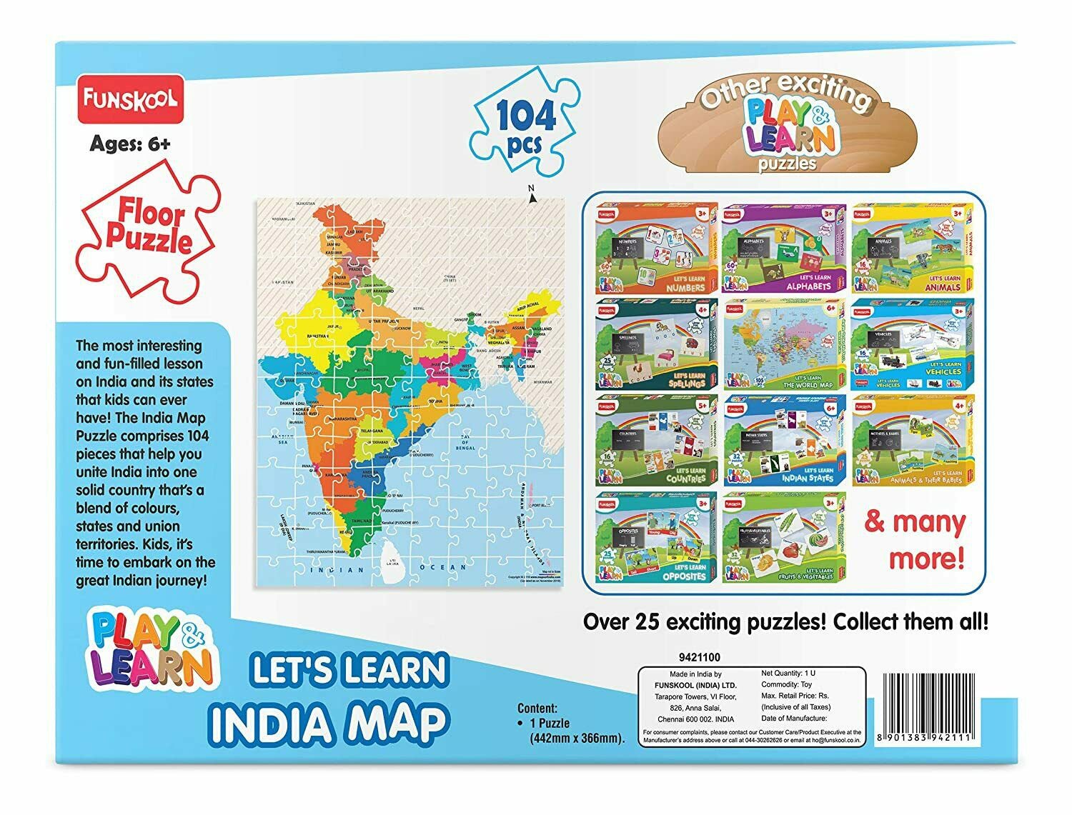 Funskool Play & Learn India Map Puzzle Game For Kids Age 6+ FREE SHIP