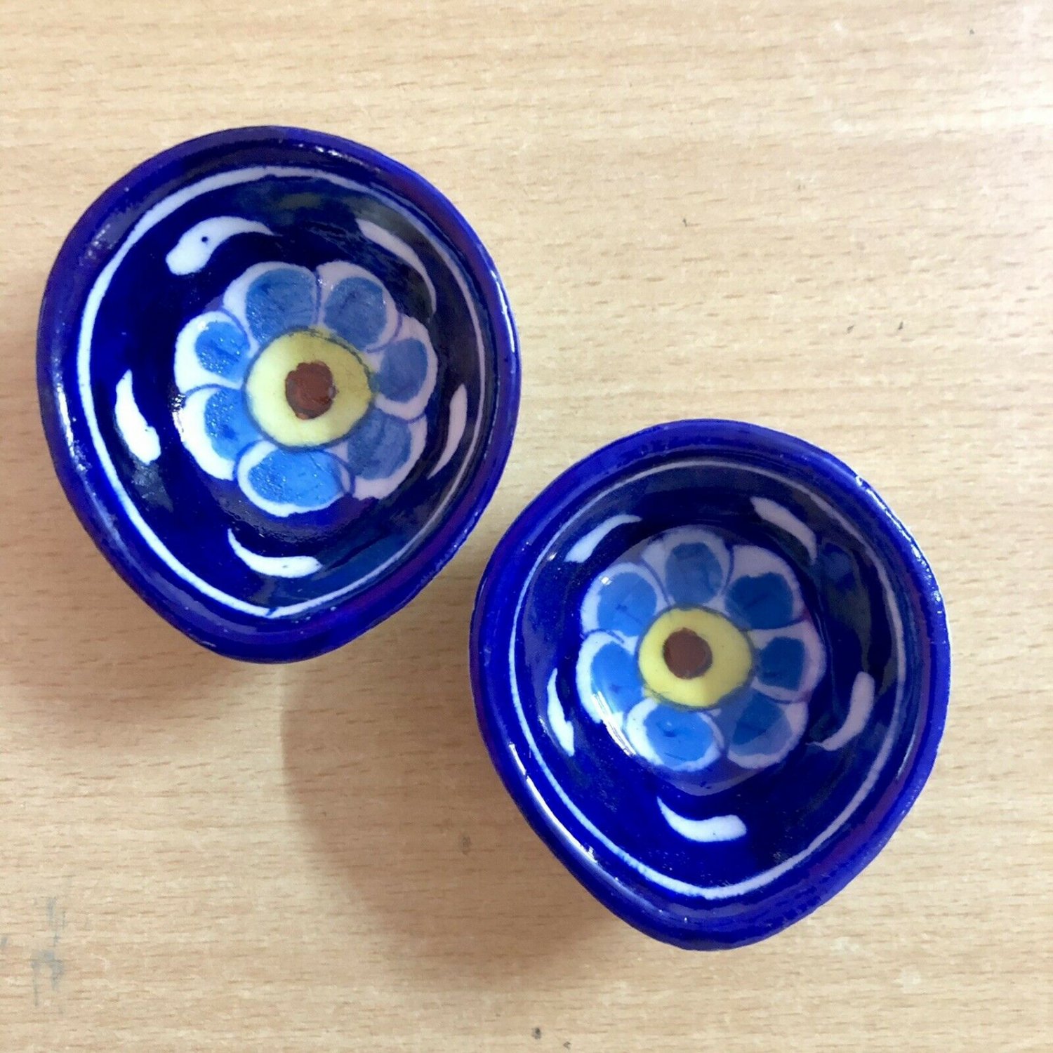 2 Pc Handmade Painted JAIPUR BLUE POTTERY Diya Dipak Deepak Diwali Laxmi Puja D1